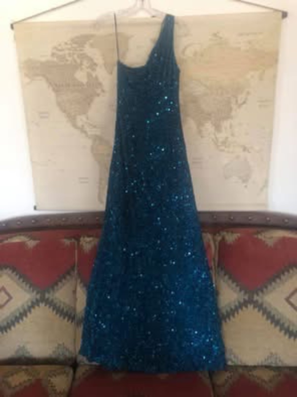 Teal sequin prom dress